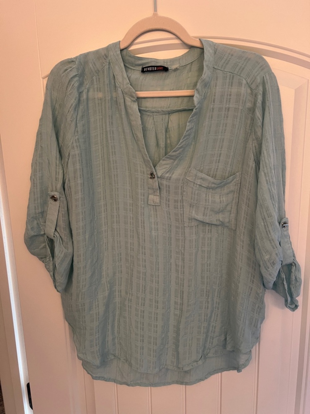 Devoted Women’s Light Teal Women's Button Henley Top Sz L